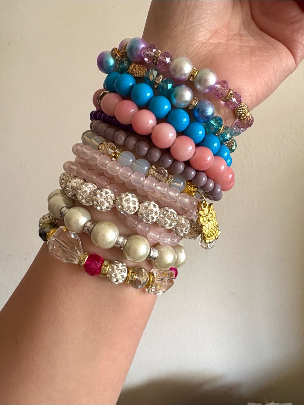 Bundle of Stackable, Colorful Beaded Elastic Bracelets